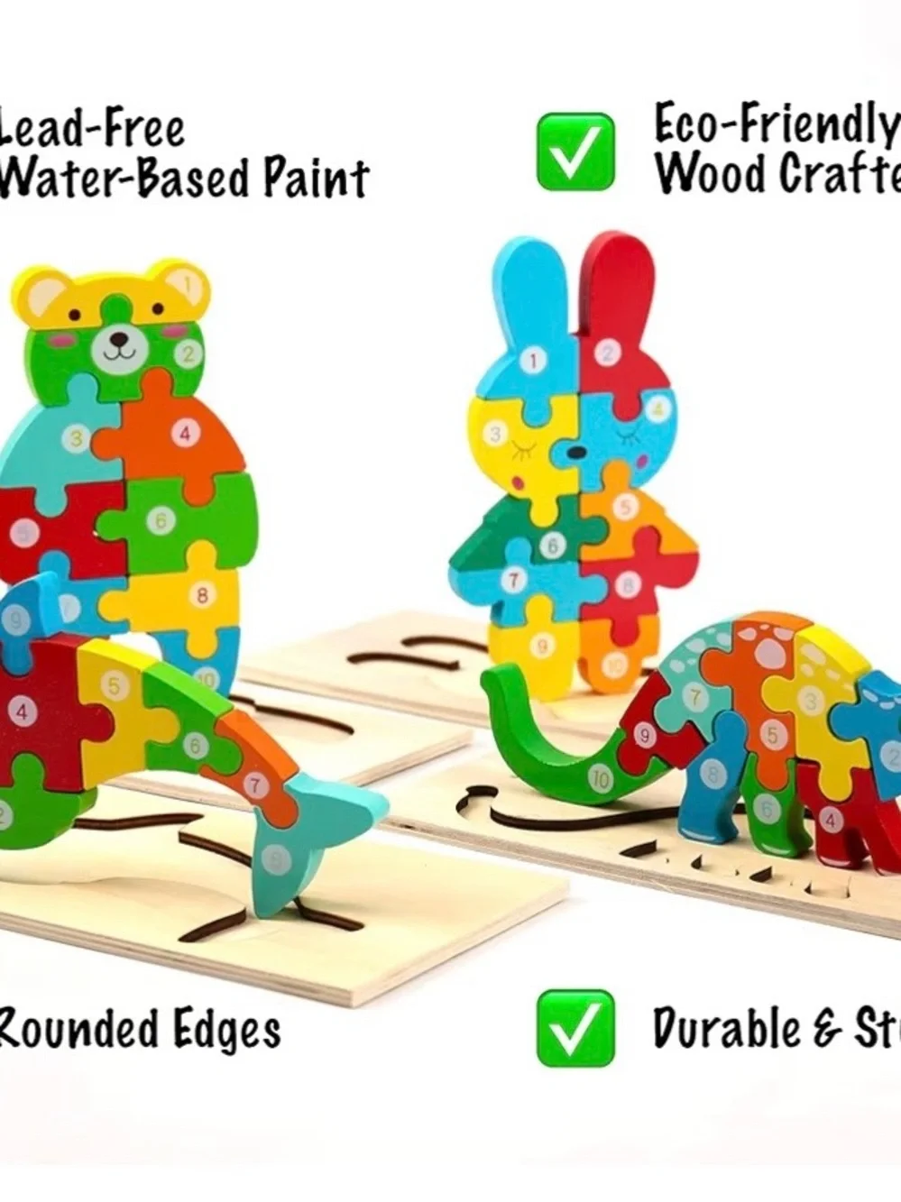 Montessori Wooden Puzzles with Carrying Bag (4 Pack) NIB